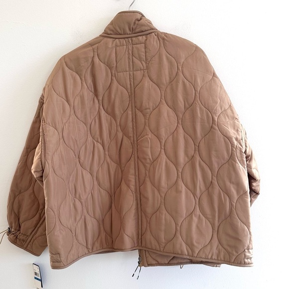 Lucky Brand tan quilted mandarin collar cropped boxy puffer chore jacket XL - Picture 3 of 7